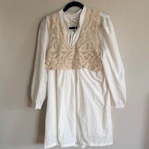 Anna Wear Ivory Cotton Dress with Crochet Beige Vest